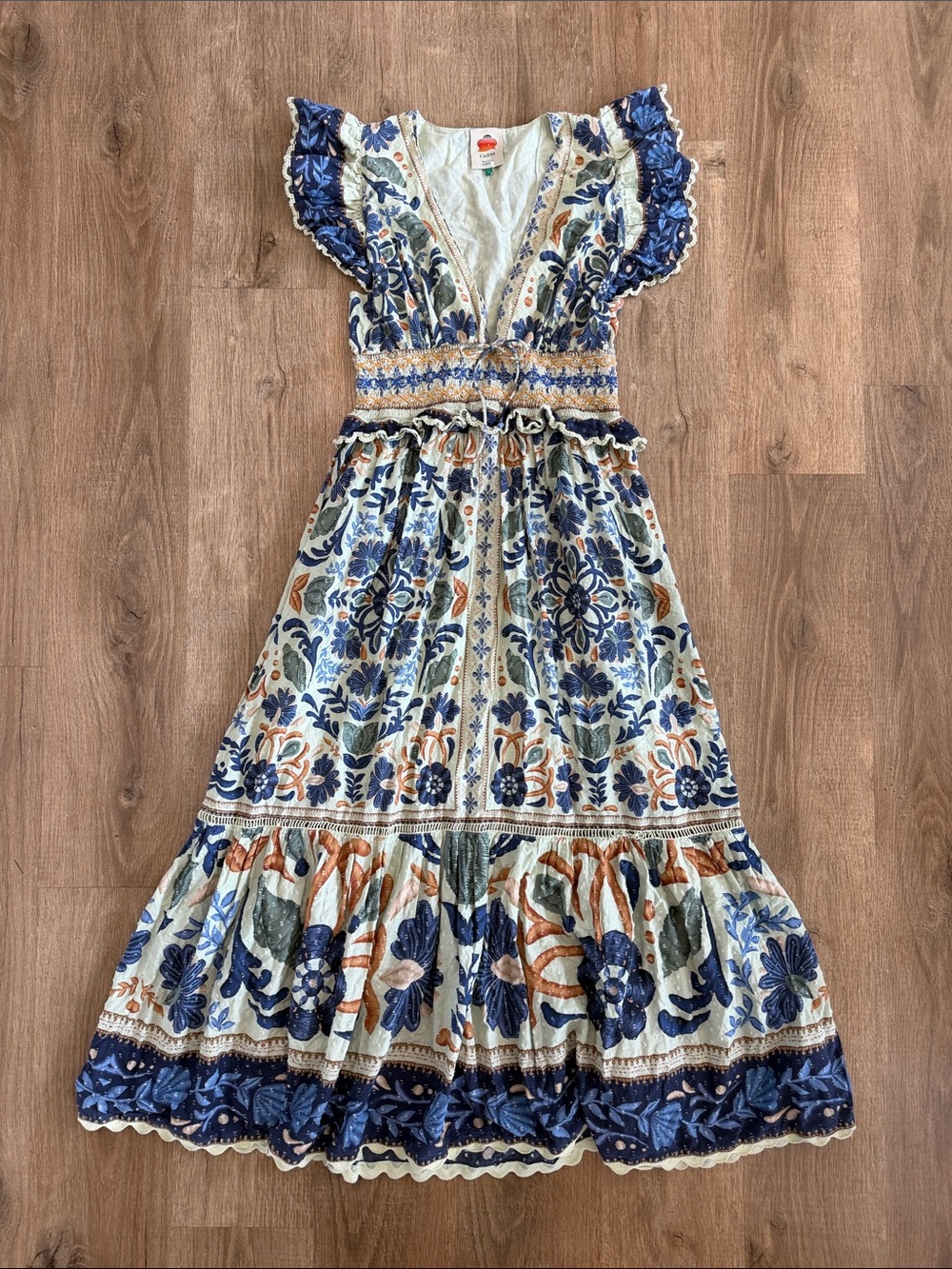 FARM Rio Ocean Tapestry Dress Embroidered Floral Mint Maxi - Picture 4 of 16